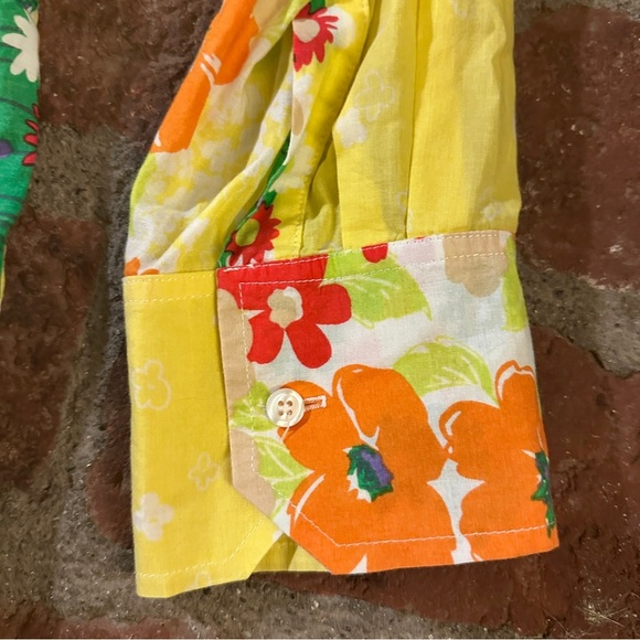 Seaplane Yellow Floral Soft playful, asymmetric Button-Up Long Sleeve Shirt XL - Picture 14 of 16